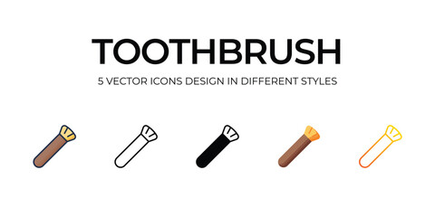 Toothbrush Icon Design in Five style with Editable Stroke. Line, Solid, Flat Line, Duo Tone Color, and Color Gradient Line. Suitable for Web Page, Mobile App, UI, UX and GUI design.