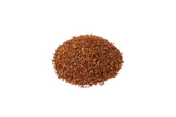 Rooibos tea medium cut heap isolated on white background. Rooibos in latin Aspalathus linearis. herb. herbal tea. food ingredient.