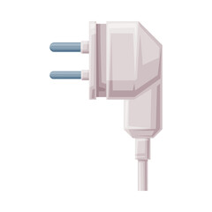 Power Plug as Movable Connector with Cable and Protruding Pins Vector Illustration