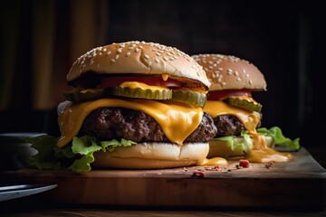 perfect tasty double cheeseburger. food concept. generative ai