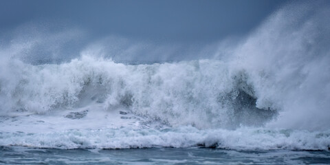 large waves at chapel Porth cornwall england uk 