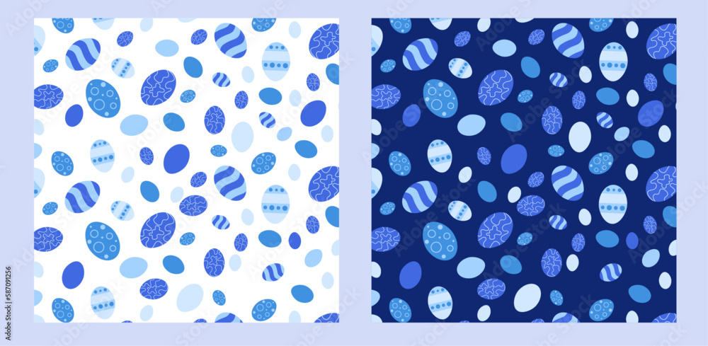 Aufkleber seamless easter pattern with blue colored eggs. happy easter celebration vector backgrounds set.