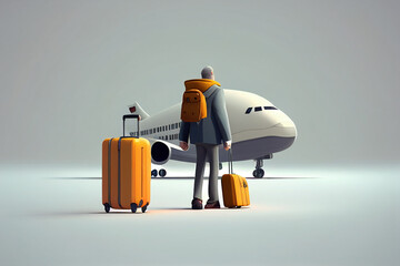 Traveler with a suitcase walking on the runway. 3D rendering generative ai