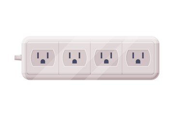 Extension Socket with Power Cord as Electric Current Equipment with Port Connector Vector Illustration