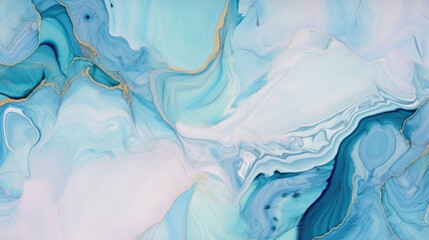 Fluid marble abstract background of acrylic paint in blue tones with fluid motion and subtle colors. Liquid marble texture. Generative AI.