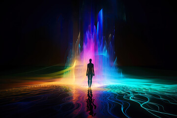 Obraz premium Silhouette of astral human body concept image for near death experience, spirituality, and meditation - AI Generated