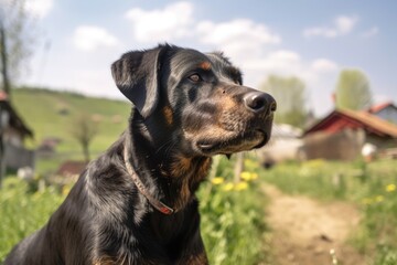 village dog, a serbian rural village. Generative AI