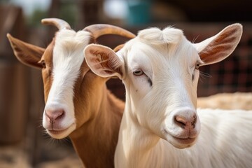 white goat and brown cow. Generative AI