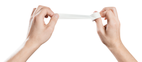 Hands unrolling adhesive plaster, cut out