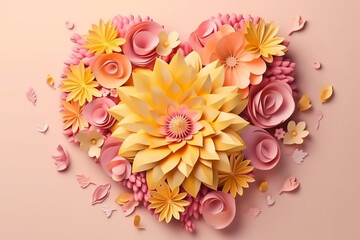 Happy Mother's Day,  flowers paper art. Generative AI