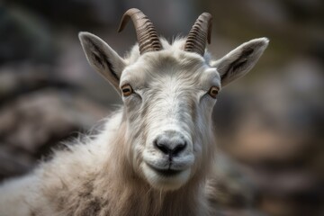 a mountain goat observes the camera. Generative AI