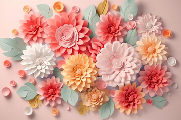 Happy Mother's Day,  flowers paper art. Generative AI