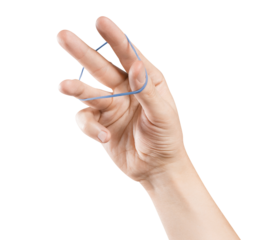 Hand playing with elastic hair band, cut out