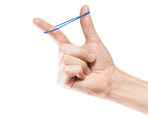 Hand playing with elastic hair band, cut out