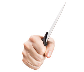 Hand holding a big knife, cut out