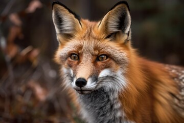 Obraz premium A close up photograph of a red fox (Vulpes vulpes) in Canada's Algonquin Park. Generative AI