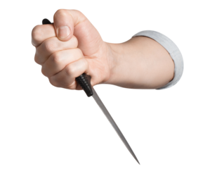 Hand holding a big knife, cut out