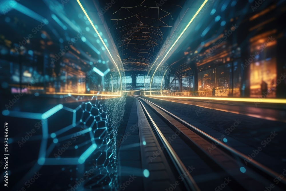 Aufkleber hexagonal grids and digital graphs with blurred pov high speed technologies. generative ai