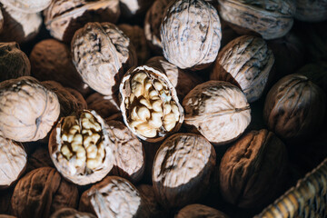 Close up of full-grained walnuts, a traditional Chinese delicacy