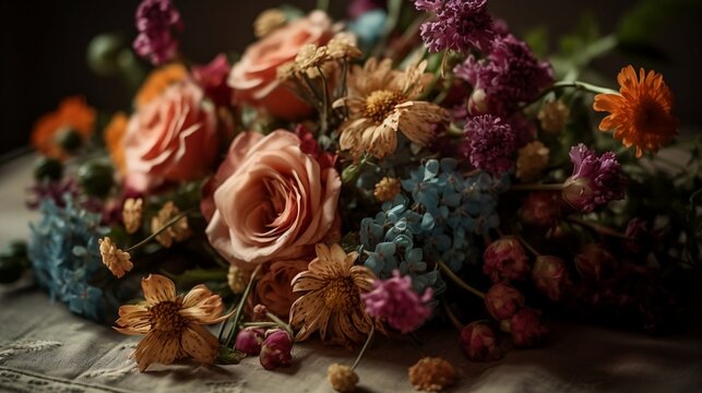 A still life shot of a bouquet of flowers, captured with a shallow depth of field that creates a dreamy effect,generative AI © james
