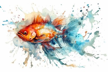 vibrant goldfish swimming in clear water against a blank white background. Generative AI