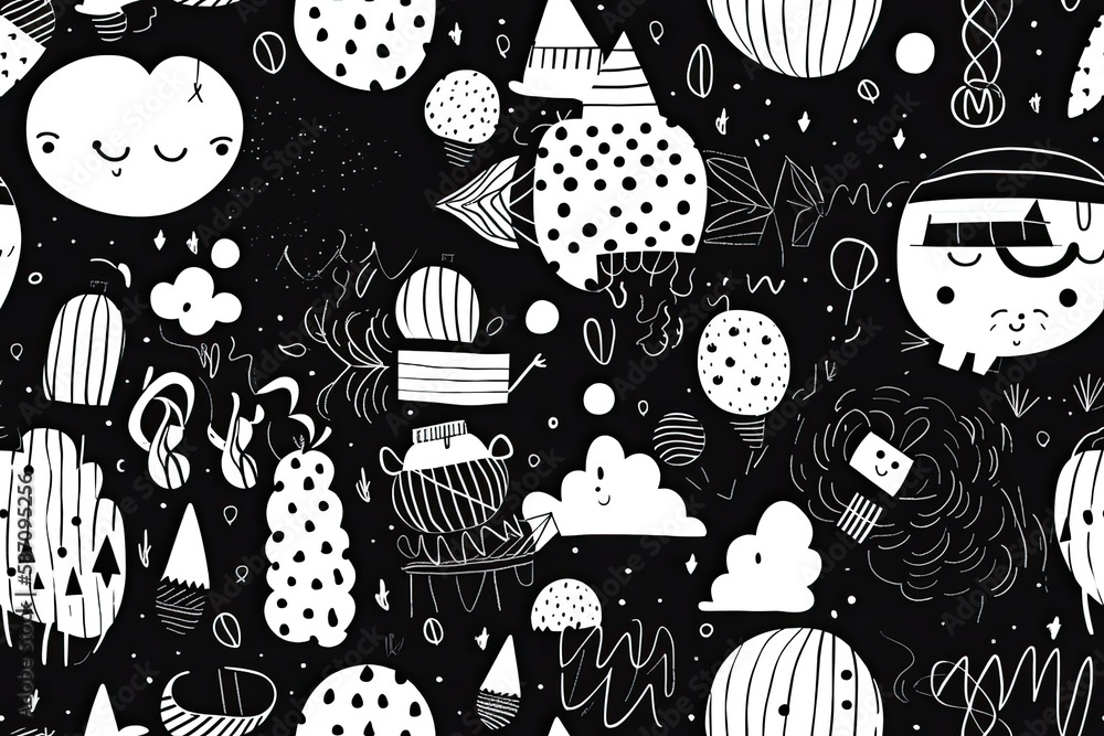 Aufkleber monochromatic pattern with various geometric shapes. generative ai