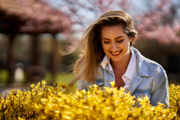 Pakistani young woman in a park, springtime