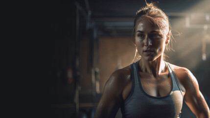 Schöne Crossfit Athletin beim Training im Fitnesscenter, generative KI