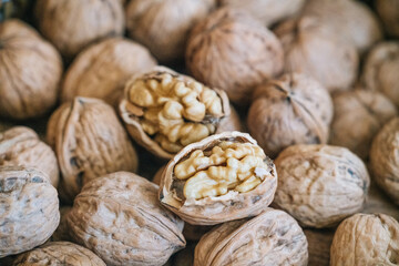 Close up of full-grained walnuts, a traditional Chinese delicacy