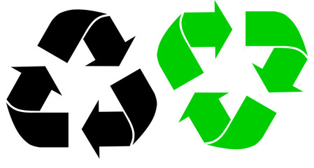 Obraz premium Eco black, green illustration material recycling sign, white isolated waste on white background, recycle symbol set, web element design for website, app or infographic material