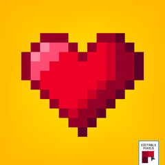 Pixel art heart love color icon valentine. Red Pixel Heart Design. Vector Shape Isolated On White Background. Realistic Shade Colors. Vector EPS 10