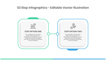 2 Steps Infographics Design Template - Graph, Pie chart, workflow layout, squire diagram, brochure, report, presentation, web design. Editable Vector illustration