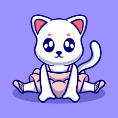 Cute ballet cat cartoon icon illustration