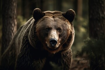 Fototapeta na wymiar picture of a bear in a lush environment. Generative AI