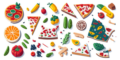 Cheese and Shrimp Pizza with Fresh Toppings, Flat Vector Illustration