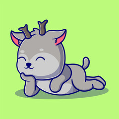 Cute deer cartoon icon illustration. funny animal for a sticker