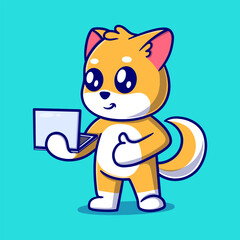 Cute dog with laptop cartoon icon illustration