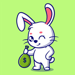 Obraz na płótnie Canvas Cute rich bunny cartoon icon illustration. funny sticker for gifts