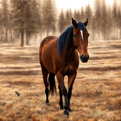 Obraz premium Horse in the meadow Generative Art