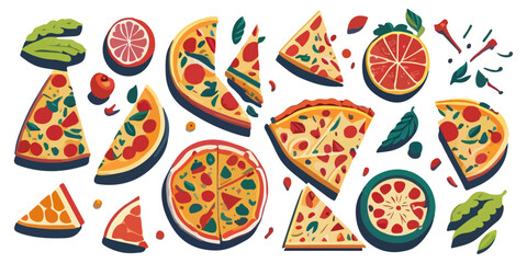 Tasty Pizza with Bacon and Peppers, Flat Vector Design