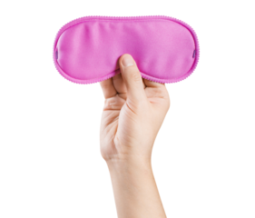 Hand holding sleeping mask cut out
