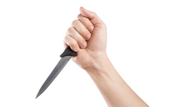 Hand holding a big knife, cut out