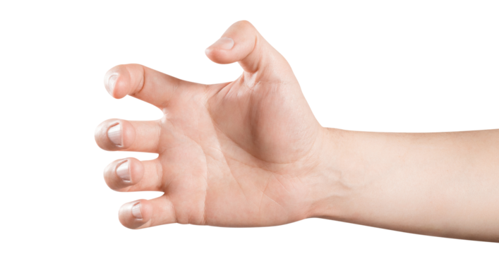 Male hand holding or grabbing something, cut out
