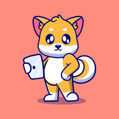 Cute business dog with iPad cartoon icon illustration