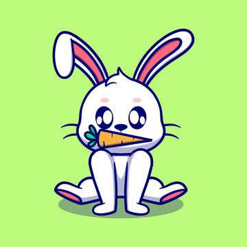 Cute bunny eating carrot cartoon icon illustration