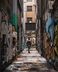 Fototapeta na wymiar Appreciating Graffiti in an Alley, Art and Tourism, generative AI
