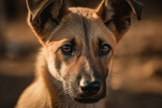 Superb closeup of a Kanni Dogs Half Adult Puppy, a well known native breed and hunting dog in Tamil Nadu, India. Generative AI