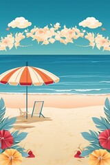 Fototapeta na wymiar A beach scene with an umbrella — Generative AI