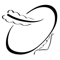 lovely young lady in summer hat with feather, black pattern on white background