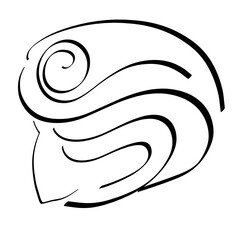 female head with trendy creative hairstyle, black outline on white background